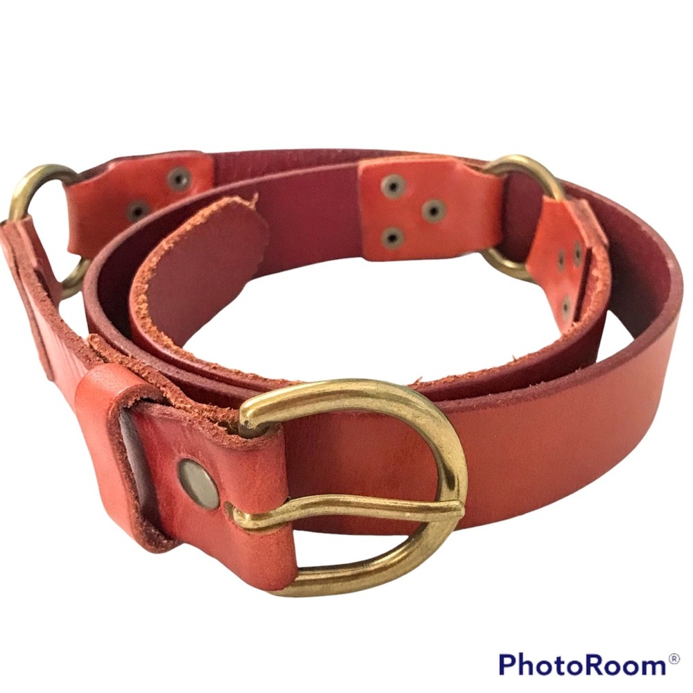 LINEA PELLE Handmade Brass Belt Studs & O’Rings Genuine Leather Rust